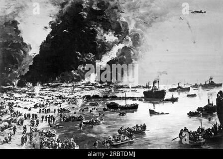 Dunkerque, France : c. 1 juin 1940. L'évacuation de Dunkerque peinte par Charles Cundall. Les Britanniques évacuèrent plus de 350 000 000 troupes britanniques, belges, françaises et polonaises du chemin de l'écrasante majorité de l'armée allemande. Banque D'Images