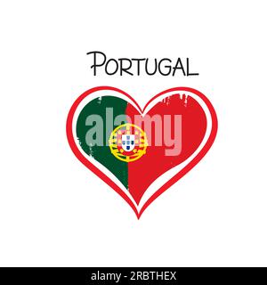 Bannière de voyage de pays de Portugal. Lettrage J'aime Porto avec drapeau portugais national et coeur d'amour. Conception de modèle vectoriel. Illustration de Vecteur