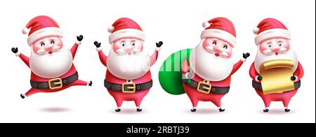 Conception d'ensemble vectoriel de père Noël. Personnages du Père noël dans le dessin animé drôle mignon, mascotte et costume isolé en blanc. Illustration vectorielle Illustration de Vecteur