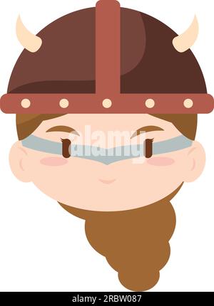 Isolé mignon chibi femelle viking personnage avatar Vector Illustration de Vecteur