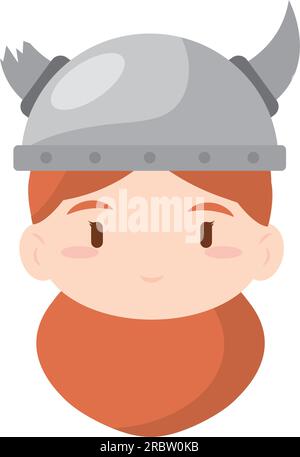 Isolé mignon chibi femelle viking personnage avatar Vector Illustration de Vecteur