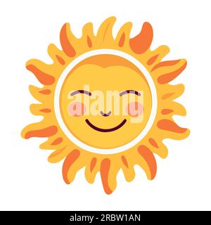 Emoji du soleil. Drôle de soleil d'été, bébé. Icônes vectorielles de visages souriants ensoleillés de dessin animé. Illustration de Vecteur