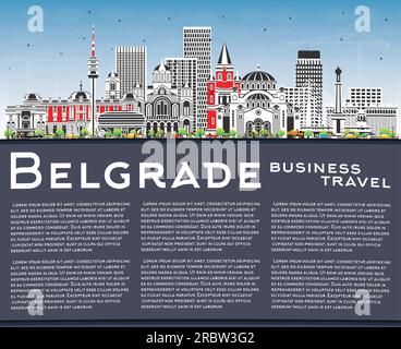 Belgrade Serbia City Skyline avec bâtiments de couleur, ciel bleu et espace de copie. Illustration vectorielle. Paysage urbain de Belgrade avec des monuments. Voyages d'affaires an Illustration de Vecteur