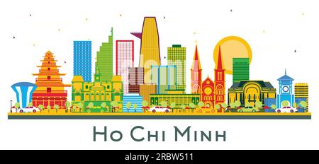 Ho Chi Minh Vietnam City Skyline avec des bâtiments de couleur isolés sur blanc. Illustration vectorielle. Illustration de Vecteur
