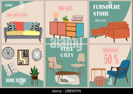 Ensemble de vecteurs de modèles de meubles de poste de médias sociaux. Illustration de Vecteur