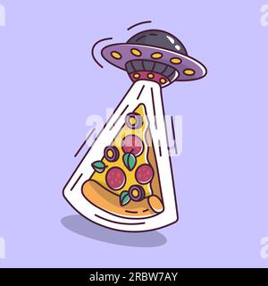 soucoupe volante pizza style dessin animé ovni Illustration de Vecteur