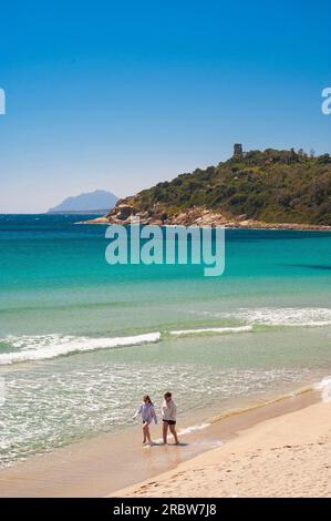 Porto Frailis et Tour San Gemiliano, Arbatax, Tortolì, Ogliastra, Sardaigne, Italie, Europe Banque D'Images
