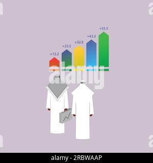 Homme et femme arabes avec graphique d'affaires Illustration de Vecteur