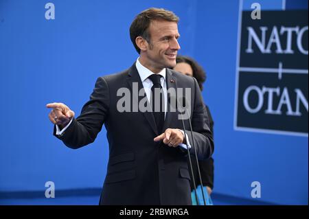 Forum public de l'OTAN 2023 au Centre lituanien d'exposition et de congrès LITEXPO. Le président français Emmanuel Macron arrive sur le site du sommet. 11.07.2023 Lituanie, Vilnius crédit photo : Alexi Witwicki/Sipa USA Banque D'Images