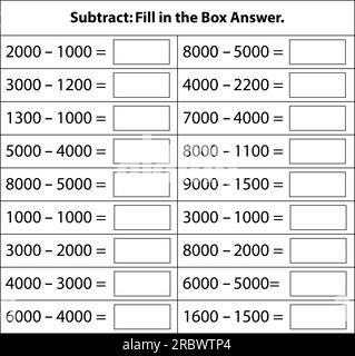 Soustraction des nombres. feuille de calcul de soustractions kid de base. Graphique mathématique pour les opérations de soustraction à l'école isolé sur fond blanc. Illustration de Vecteur