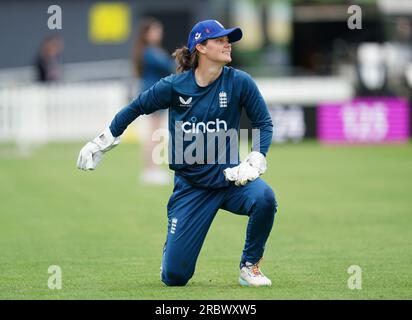 Amy Jones, de l'Angleterre, lors d'une session nets au Seat unique Stadium, Bristol. Date de la photo : mardi 11 juillet 2023. Banque D'Images