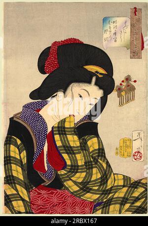 Look Shy - l'apparition d'une jeune fille de l'ère Meiji 1888 par Tsukioka Yoshitoshi Banque D'Images