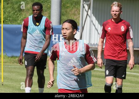 Hoenderloo, pays-Bas. 11 juillet 2023. Hayaho Kawabe de Standard photographié lors d'une séance d'entraînement de l'équipe belge de football de première division Standard de Liège lors de leur camp d'entraînement d'été, mardi 11 juillet 2023 à Hoenderloo, pour préparer la saison 2023-2024 à venir. BELGA PHOTO BRUNO FAHY crédit : Belga News Agency/Alamy Live News Banque D'Images