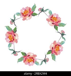 Une couronne de fleurs. Illustration à l'aquarelle. Un motif de pivoines délicates. Beauté et santé Banque D'Images
