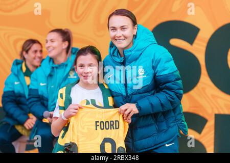 Melbourne, Victoria, Australie. 11 juillet 2023. MELBOURNE, AUSTRALIE - 11 JUILLET : Caitlin Foord d'Australie à la coupe du monde féminine Matildas annonce et présentation de l'équipe à Federation Square le 11 juillet 2023 à Melbourne, Australie. (Image de crédit : © Chris Putnam/ZUMA Press Wire) USAGE ÉDITORIAL SEULEMENT! Non destiné à UN USAGE commercial ! Crédit : ZUMA Press, Inc./Alamy Live News Banque D'Images