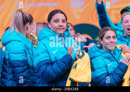 Melbourne, Victoria, Australie. 11 juillet 2023. MELBOURNE, AUSTRALIE - 11 JUILLET : Sam Kerr d'Australie à la coupe du monde féminine Matildas annonce et présentation de l'équipe à Federation Square le 11 juillet 2023 à Melbourne, Australie. (Image de crédit : © Chris Putnam/ZUMA Press Wire) USAGE ÉDITORIAL SEULEMENT! Non destiné à UN USAGE commercial ! Crédit : ZUMA Press, Inc./Alamy Live News Banque D'Images