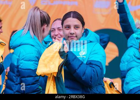 Melbourne, Victoria, Australie. 11 juillet 2023. MELBOURNE, AUSTRALIE - 11 JUILLET : Sam Kerr d'Australie à la coupe du monde féminine Matildas annonce et présentation de l'équipe à Federation Square le 11 juillet 2023 à Melbourne, Australie. (Image de crédit : © Chris Putnam/ZUMA Press Wire) USAGE ÉDITORIAL SEULEMENT! Non destiné à UN USAGE commercial ! Crédit : ZUMA Press, Inc./Alamy Live News Banque D'Images