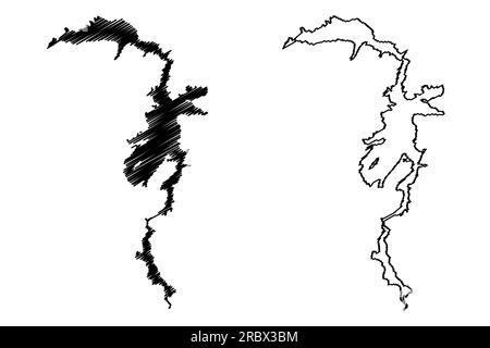 Lake Pathfinder Reservoir (Etats-Unis d'Amérique, Amérique du Nord, Etats-unis, Wyoming) carte illustration vectorielle, croquis à tracer carte Pathfinder Dam Illustration de Vecteur