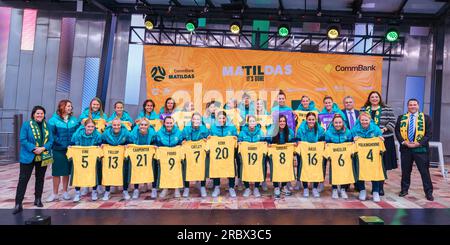 Melbourne, Victoria, Australie. 11 juillet 2023. MELBOURNE, AUSTRALIE - 11 JUILLET : annonce et présentation de l'équipe féminine de la coupe du monde de Commbank Matildas à Federation Square le 11 juillet 2023 à Melbourne, Australie. (Image de crédit : © Chris Putnam/ZUMA Press Wire) USAGE ÉDITORIAL SEULEMENT! Non destiné à UN USAGE commercial ! Crédit : ZUMA Press, Inc./Alamy Live News Banque D'Images