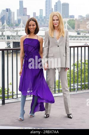 Zoe Saldana et Nicole Kidman lors d'un appel photo pour la série Paramount+ Special Ops : Lioness à IET London : Savoy place à Londres. Date de la photo : mardi 11 juillet 2023. Banque D'Images