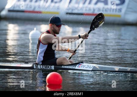 Max LEMKE (KC Potsdam), vainqueur, médaille d'or, action, finale canoë K1 hommes, hommes, canoë sprint parallèle, compétitions de canoë le 9 juillet 2023 à Duisburg / Allemagne les finales 2023 Rhin-Ruhr de 06,07 - 09.07.2023 Banque D'Images