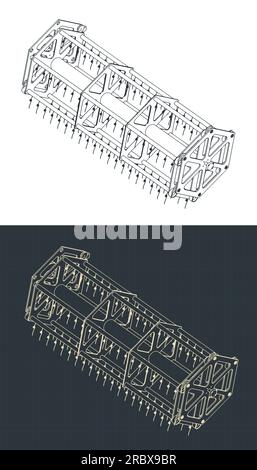 Illustrations vectorielles stylisées de plans isométriques de récolteuse à tambour de batteuse Illustration de Vecteur