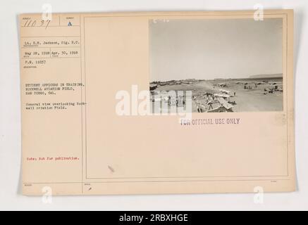 Étudiants officiers en formation à Rockwell Aviation Field à San Diego, Californie. La photographie montre une vue générale surplombant le champ. Veuillez noter que cette image n'est pas destinée à la publication. Date de prise : du 30 avril 1918 au 28 mai 1918. Photographe : Lt. E.N. Jackson, signal Reserve corps. Utilisation limitée à des fins officielles uniquement. Banque D'Images