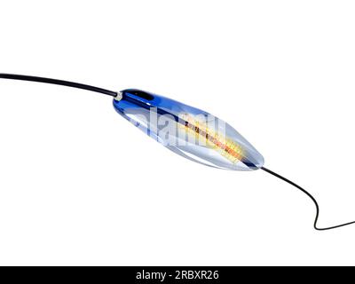 Stent auto-expansible en nitinol métallique maillé rendu 3D pour chirurgie endovasculaire isolé sur fond blanc. Masque. Banque D'Images