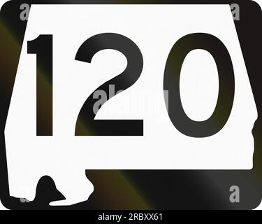 Bouclier de l'autoroute de l'état AMÉRICAIN Alabama. Le signe contient une silhouette de l'état. Banque D'Images