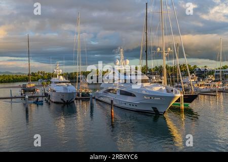 Viti Levu, Fidji : 29 mai 2023 : bateaux ancrés au port de Denarau. Viti Levu. Fidji Banque D'Images