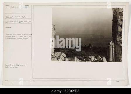 VP J.E. Gibbon de la S.C. est photographié le 20 janvier 1919, près de Montfaucon, Meuse, France. L'image capture la vue vers le nord-est vers Separges et Hill Mo. 282. La photographie a été approuvée par le censeur A.EF. Mais la date d'approbation n'est pas fournie. NOTES : 34761. Banque D'Images