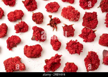 Fleur de grenade séchée isolée sur fond blanc. Vue de dessus. Banque D'Images