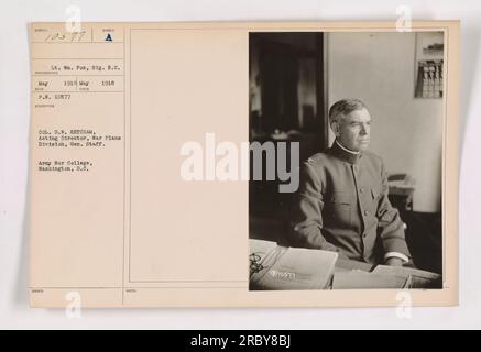 Le lieutenant William Fox, membre du signal Reserve corps, a photographié le colonel D.W. Ketcham en mai 1918. L'image a été prise à l'Army War College à Washington, DC Le colonel Ketcham était le directeur par intérim de la Division des plans de guerre de l'état-major général. Cette photographie fait partie d'une série étiquetée 10577. Banque D'Images
