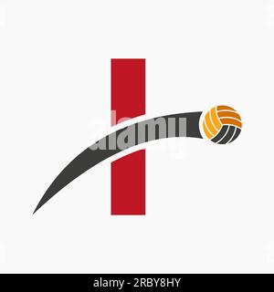 Logo de volleyball sur la lettre I avec l'icône de balle de volleyball en mouvement. Symbole boule volley Illustration de Vecteur