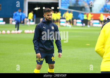 Saint-Pétersbourg, Russie. 09 juillet 2023. Diego Rossi (16) de Fenerabahce en action lors du match de football de la Premier Cup pari entre le Zenit Saint-Pétersbourg et le Fenerabahce Istanbul à Gazprom Arena. L’équipe du FC Zenit a fait match nul avec Fenerabahce Istanbul avec un score final de 0:0. Crédit : SOPA Images Limited/Alamy Live News Banque D'Images