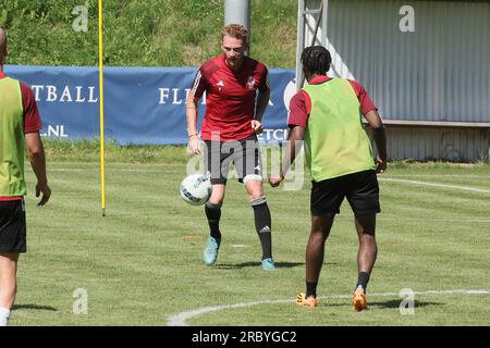 Hoenderloo, pays-Bas. 11 juillet 2023. Renaud Emond de Standard photographié lors d'une séance d'entraînement de l'équipe belge de football de première division Standard de Liège lors de leur camp d'entraînement d'été, mardi 11 juillet 2023 à Hoenderloo, pour préparer la saison 2023-2024 à venir. BELGA PHOTO BRUNO FAHY crédit : Belga News Agency/Alamy Live News Banque D'Images