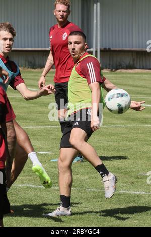 Hoenderloo, pays-Bas. 11 juillet 2023. Osher Davida de Standard photographié lors d'une séance d'entraînement de l'équipe belge de football de première division Standard de Liège lors de leur camp d'entraînement d'été, mardi 11 juillet 2023 à Hoenderloo, pour préparer la saison 2023-2024 à venir. BELGA PHOTO BRUNO FAHY crédit : Belga News Agency/Alamy Live News Banque D'Images