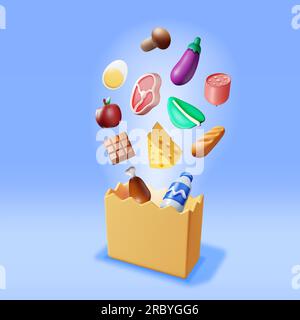 Sac en papier à provisions 3D avec des produits frais Illustration de Vecteur