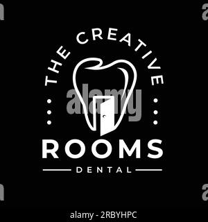 Porte avec dentaire pour Creative inspiration Room Vintage logo rétro design sur fond noir Illustration de Vecteur