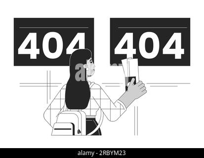 Vol annulé au départ de l'aéroport : message flash d'erreur 404 noir et blanc Illustration de Vecteur