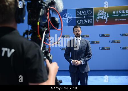 Vilnius, Lituanie. 11 juillet 2023. Forum public de l'OTAN 2023 au Centre lituanien d'exposition et de congrès LITEXPO. Le président du Monténégro Jakov Milatovic arrive sur le site du sommet. 11.07.2023 Lituanie, Vilnius crédit photo : Alexi Witwicki/Sipa USA crédit : SIPA USA/Alamy Live News Banque D'Images