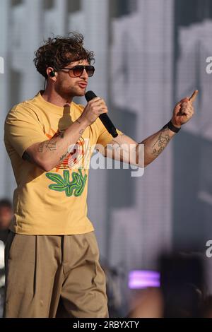Tom Grennan, l'affiche et artiste chante et se produit en direct pour les fans du Grand prix après la course finale sur la Chrome main Stage pendant la FORMULE Banque D'Images