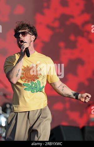 Tom Grennan, l'affiche et artiste chante et se produit en direct pour les fans du Grand prix après la course finale sur la Chrome main Stage pendant la FORMULE Banque D'Images