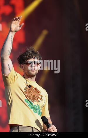 Tom Grennan, l'affiche et artiste chante et se produit en direct pour les fans du Grand prix après la course finale sur la Chrome main Stage pendant la FORMULE Banque D'Images