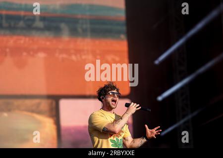 Tom Grennan, l'affiche et artiste chante et se produit en direct pour les fans du Grand prix après la course finale sur la Chrome main Stage pendant la FORMULE Banque D'Images