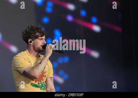 Tom Grennan, l'affiche et artiste chante et se produit en direct pour les fans du Grand prix après la course finale sur la Chrome main Stage pendant la FORMULE Banque D'Images