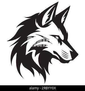 Wolf Black and White Head élément de conception de tatouage vectoriel minimaliste. Illustration de mascott d'animaux sauvages. Illustration de Vecteur