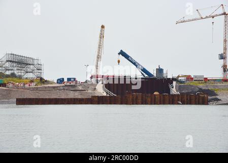 Den Oever, pays-Bas. 9 juillet 2023. Travaux sur l'afsluitdijk en Hollande du Nord près de Den Oever. Photo de haute qualité Banque D'Images