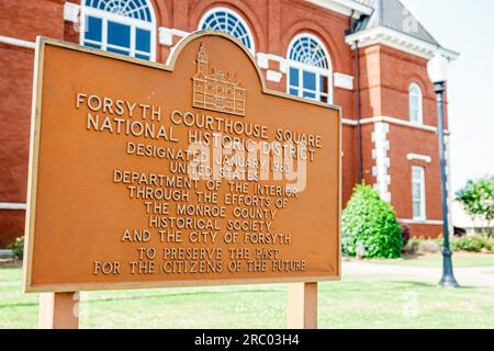 Forsyth Géorgie, Forsyth Courthouse Square marqueur historique, préservation Banque D'Images