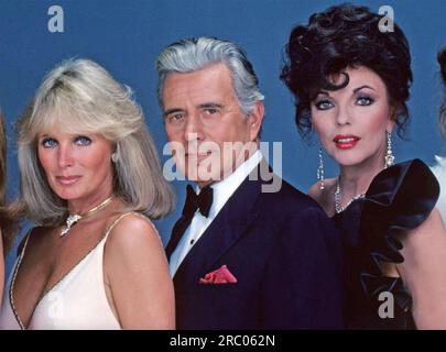 DYNASTY ABC série télé 1981-1989 avec de gauche à droite : Linda Evans, John Forsythe,Joan Collins. Banque D'Images